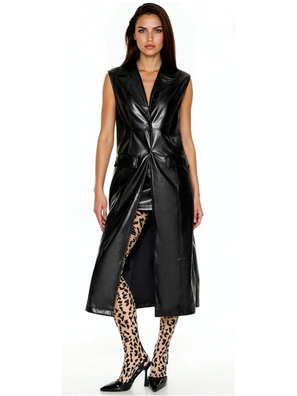NWT Forever 21 Black Sleeveless Faux Leather Long Vest 🖤